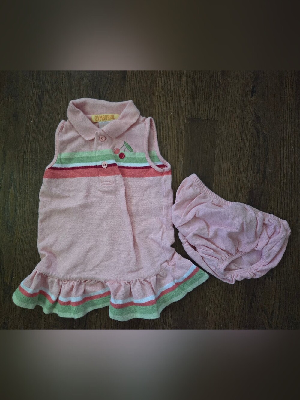 Vtg GYMBOREE Girls 3/6M Pink Cherry Tennis Dress